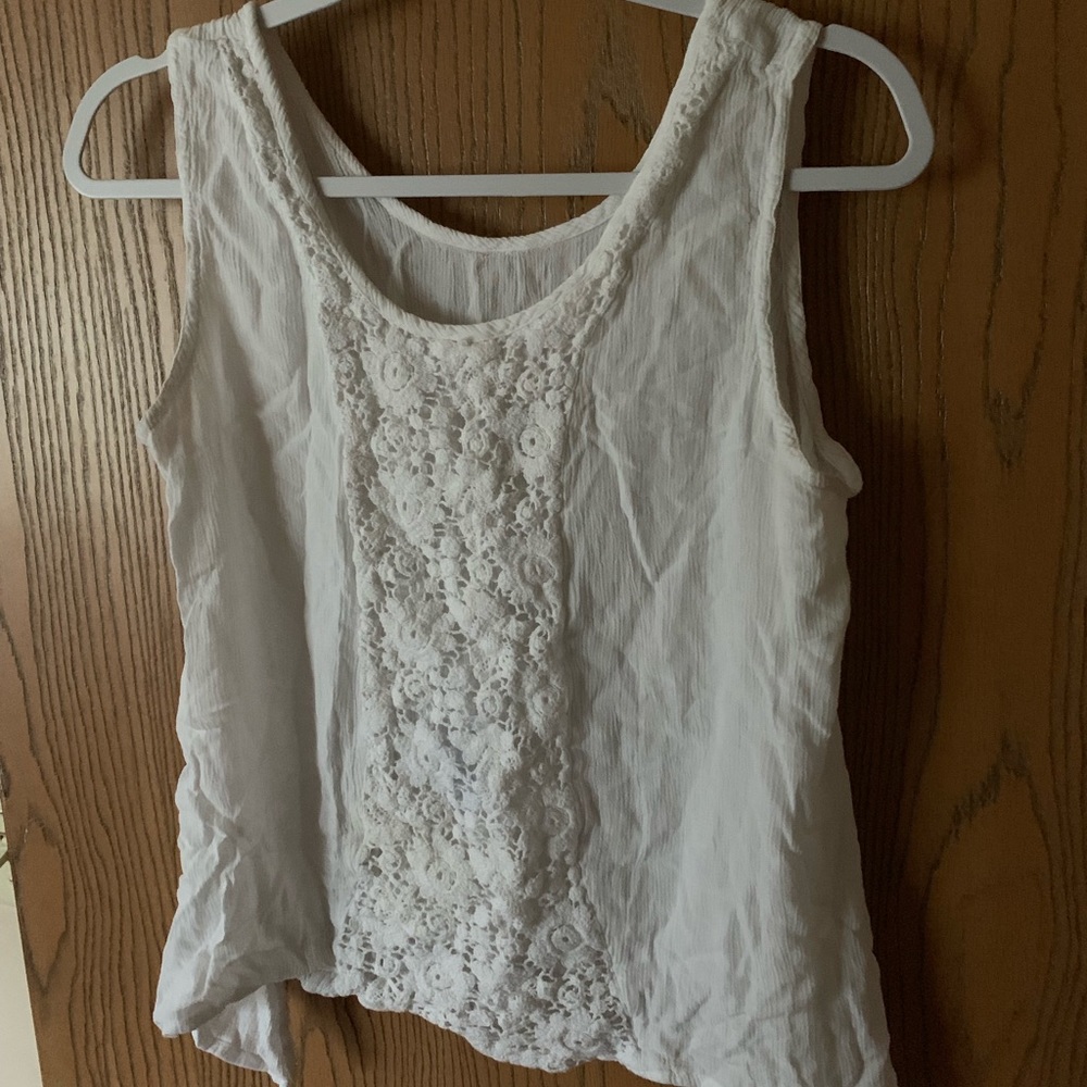 White Sharkbite Tank Top with Lace Detail